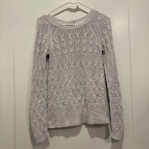 Sparrow Anthropologie Lavender Grey Cable Knit Button Back Sweater Small